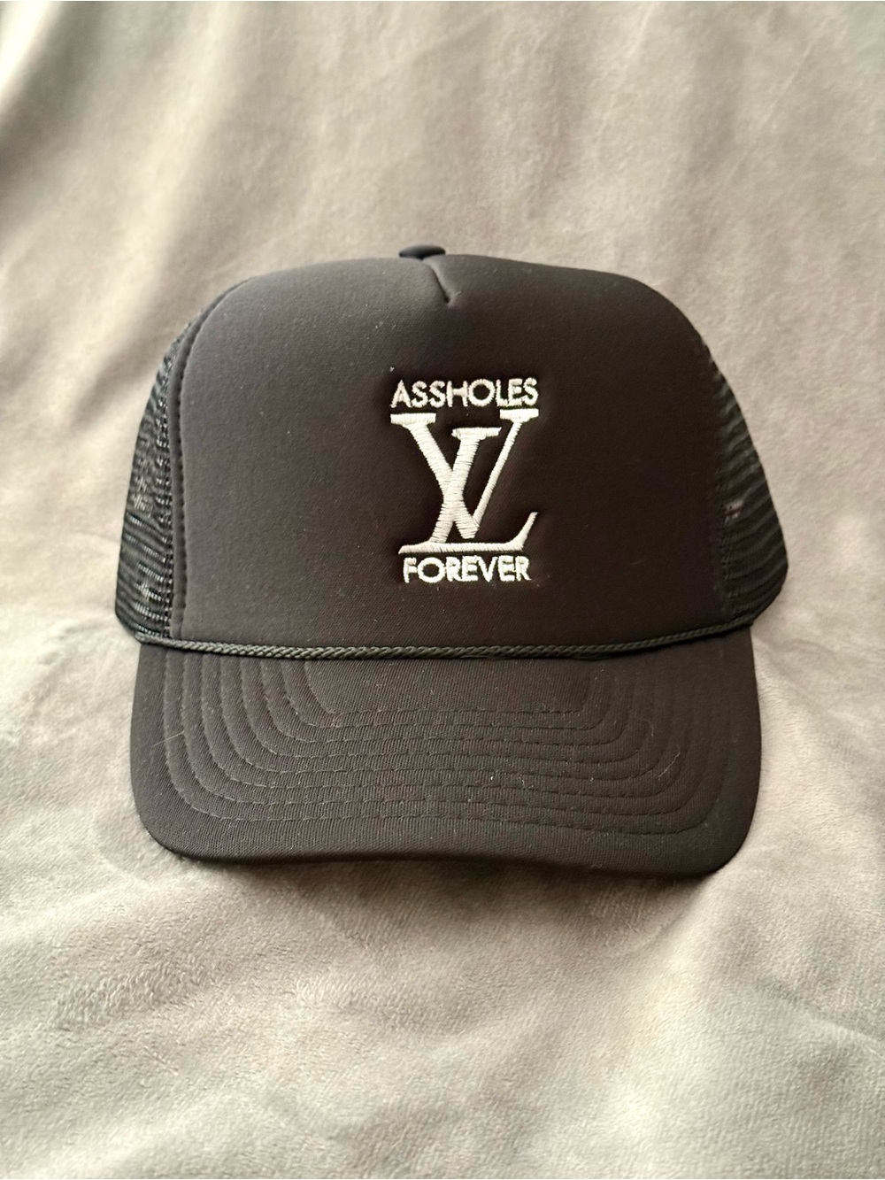 Black Embroidered Trucker Cap - 'Aholes live Forever' Logo